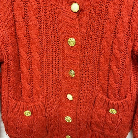 Forever 21 I LOVE H81 Cardigan Womens large Red Cropped Cable Knit  3/4 Sleeves - Picture 2 of 7